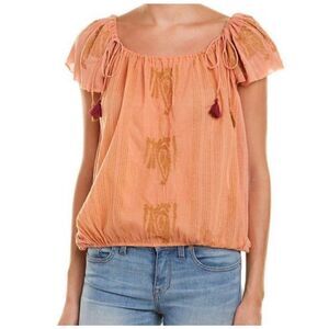 Free People Pukka Embroidered Tassel Tie Shoulder Top S